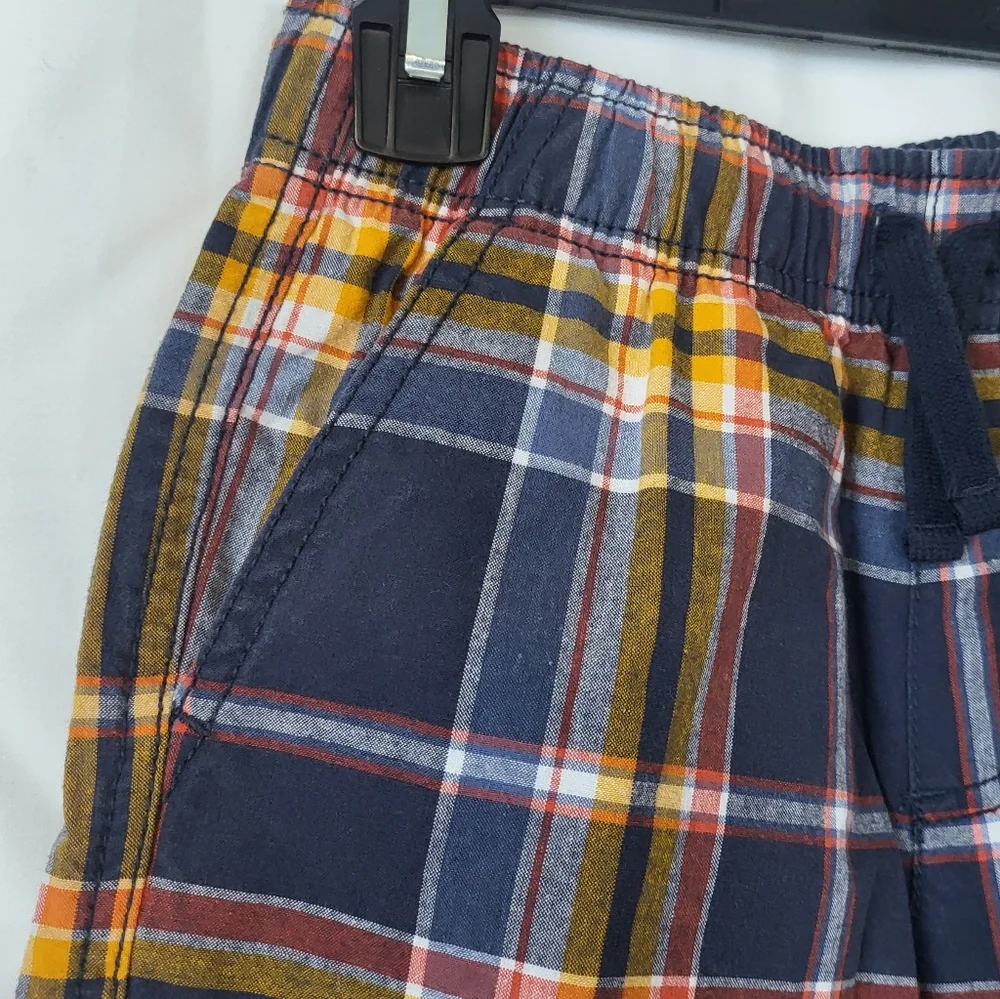 Gymboree Boys 2017 Orange Gray White Plaid Elastic Waist Pull On Shorts Size 7‎